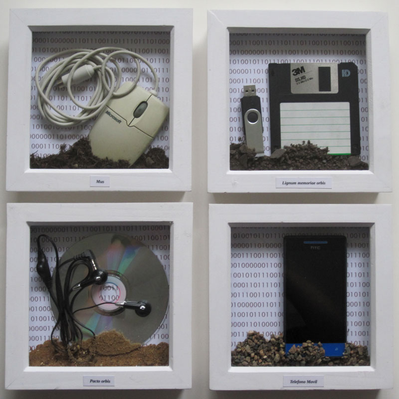 Relics specimen cases Bits of technology in small frames
